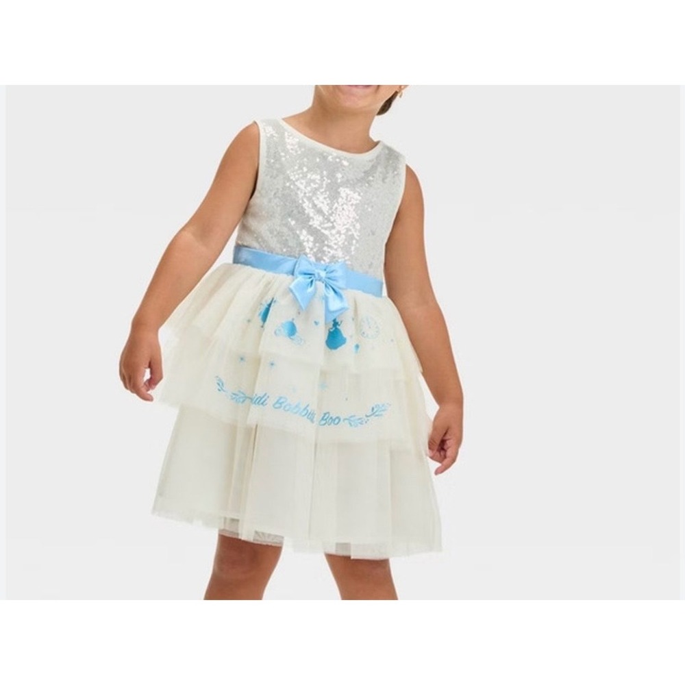 Disney Cinderella Sparkle Dress 3T Cream Blue Tulle